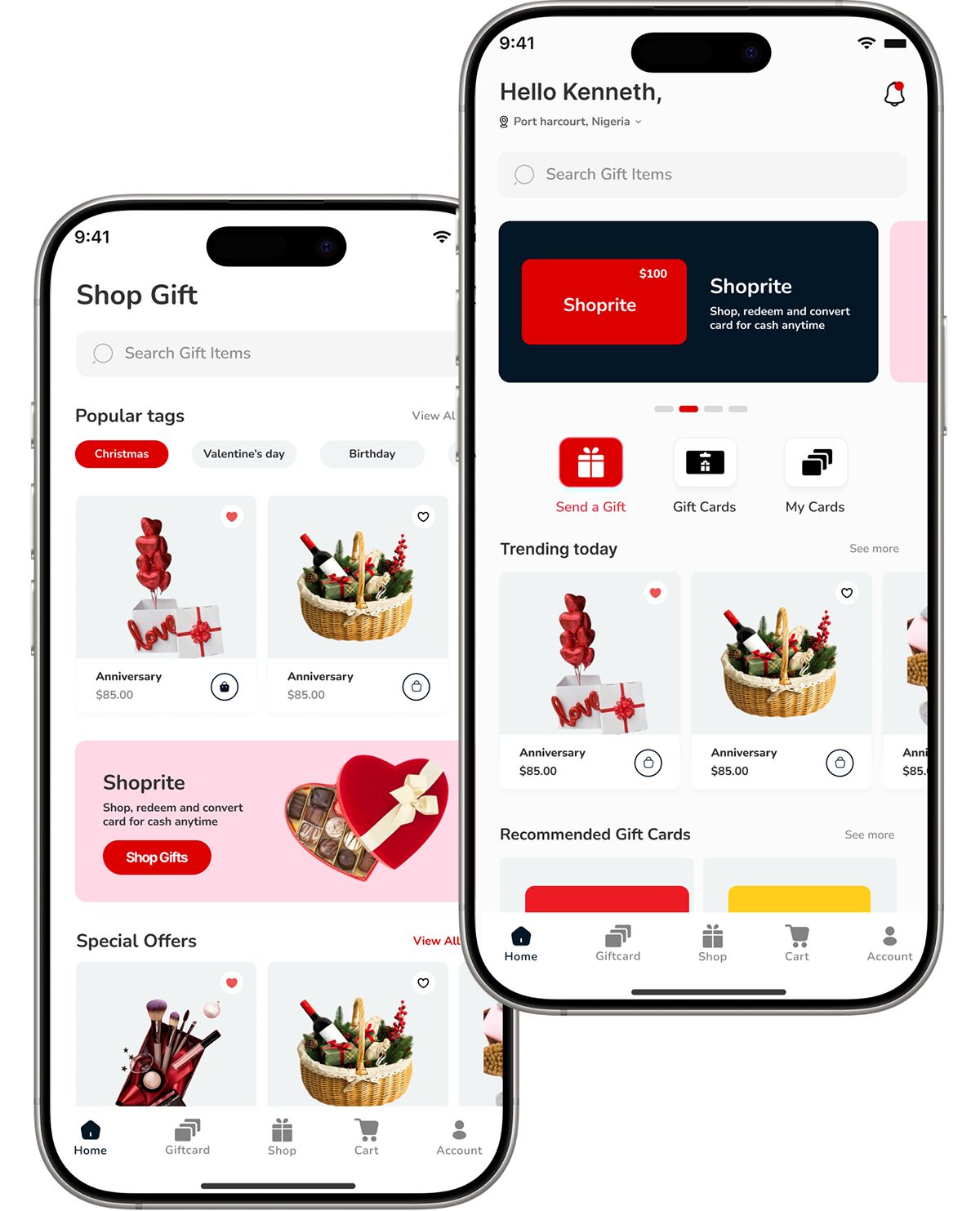 Sira app showing Shop Gift and Home screens on two phones