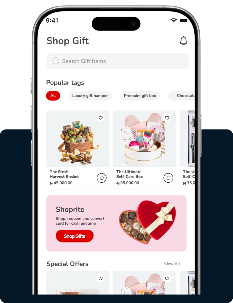 Browse and choose a gift or card in the Sira app